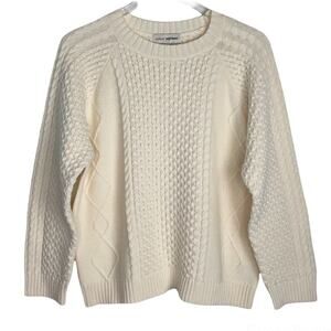 Cable Knit Chunky Crewneck Sweater Ivory Size Small